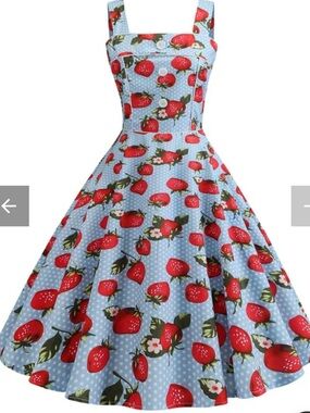 1950S STRAP STRAWBERRY POLKA DOTS SLEEVELESS DRESS